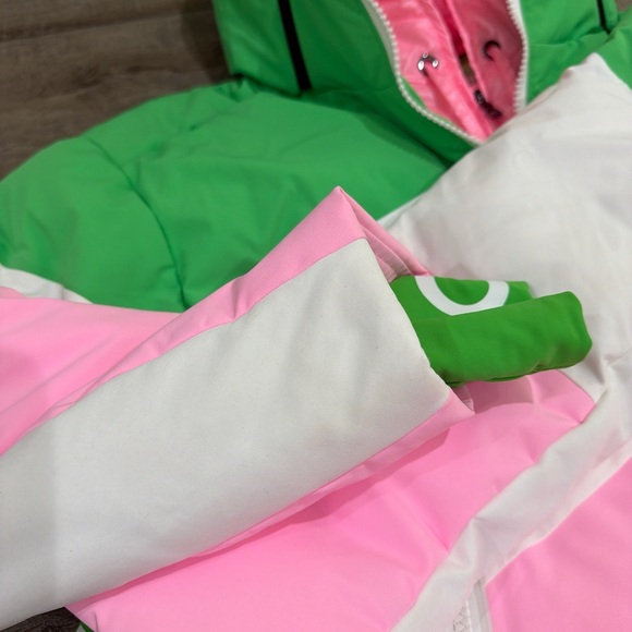 Bogner Vila quilted down ski jacket in pink and green - Picture 9 of 14